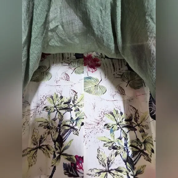 Unbranded Wmns XXL Floral Dress Green Overlay Short Sleeve Lagenlook Church EUC - Picture 9 of 10